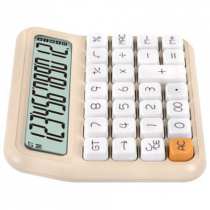 Калькулятор настольный BRAUBERG KW-1000-BG (152x132 мм), 3D-кнопки, 12 разрядов, бежевый, 272957