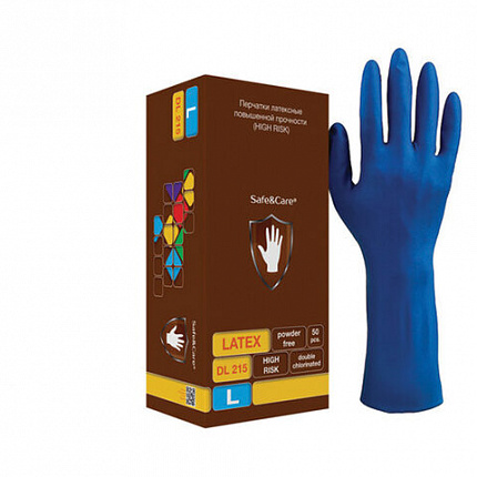 Перчатки латексные смотровые 25 пар (50 штук), размер 8-9, L (большой), повышенной прочности, SAFE&CARE High Risk DL215