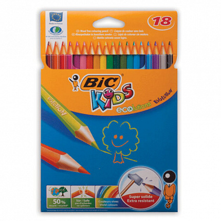 Карандаши цветные пластиковые BIC (Франция) "Evolution", 18 цветов, заточенные, в картонной упаковке, 9375173