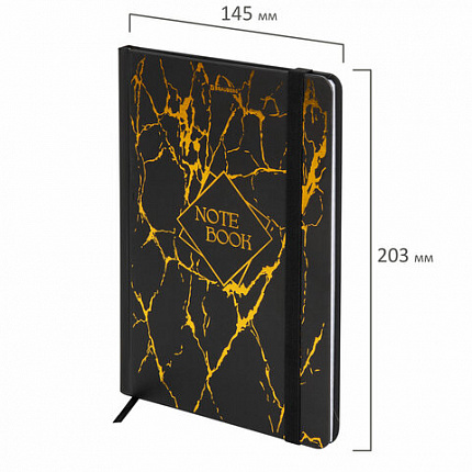 Блокнот с резинкой в клетку 96 л., А5 145х203 мм, твердая обложка с фольгой, BRAUBERG, "Marble", 116328