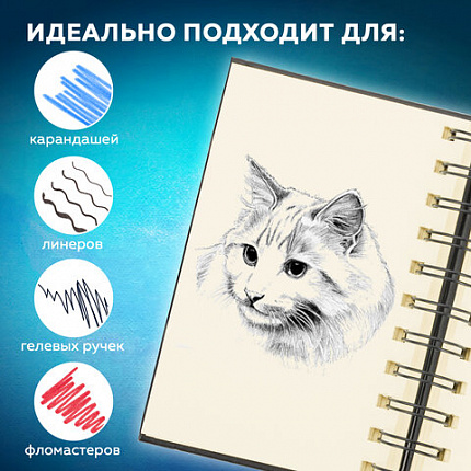 Скетчбук, слоновая кость 140 г/м2 130х210 мм, 80 л., КОЖЗАМ, гребень, BRAUBERG ART CLASSIC, черный, 116475