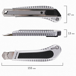 Нож канцелярский 18 мм BRAUBERG "Metallic", металлический корпус (рифленый), автофиксатор, блистер, 235401