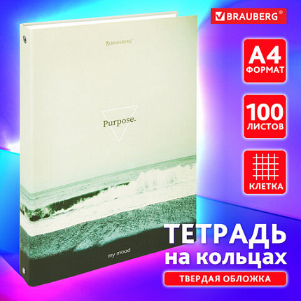 Тетрадь на кольцах БОЛЬШАЯ А4, 215х305 мм, 100 л., твердый картон, клетка, BRAUBERG, "Nature", 405411