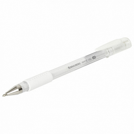 Ручка гелевая с грипом BRAUBERG "White", БЕЛАЯ, пишущий узел 1 мм, линия письма 0,5 мм, 143416