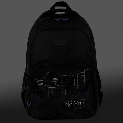 Рюкзак BRAUBERG CONCEPT универсальный, 2 отделения, светоотражающий принт, "Night city", 45х30х18 см, 272582