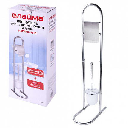 Ершик для унитаза СТОЙКА + держатель туалетной бумаги, сталь/пластик, зеркальный, LAIMA, 607433