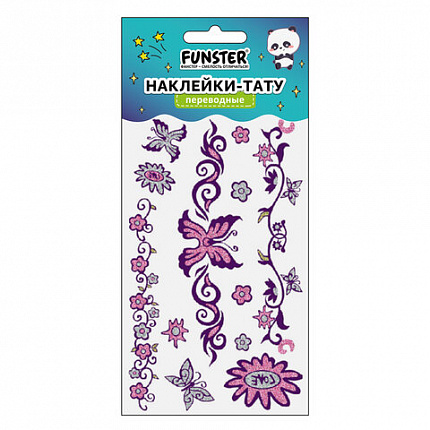 Наклейки-тату переводные "Блестящие", 15,5х9,5 см, ассорти 8 видов, FUNSTER (ФАНСТЕР), 666107