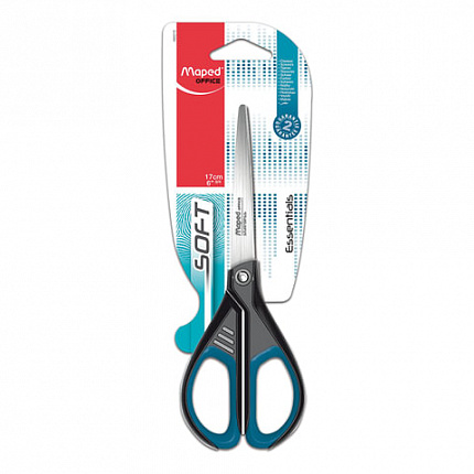 Ножницы MAPED (Франция) "Start Soft", 170 мм, прорезиненные ручки, черно-синие, картонная упаковка с европодвесом, 468210, 467210, 468210