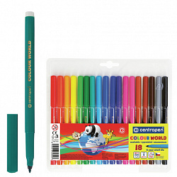 Фломастеры 18 ЦВЕТОВ CENTROPEN "Colour World", круглые, смываемые, вентилируемый колпачок, 7550/18TP, 775501884