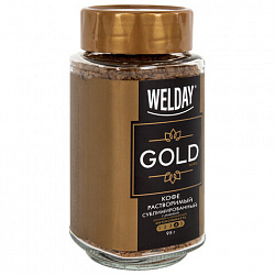 Кофе растворимый WELDAY (ВЭЛДЭЙ) "GOLD" 95 г, стеклянная банка, сублимированный, 622675