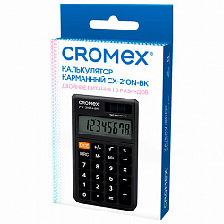 Калькулятор карманный CROMEX (КРОМЕКС) CX-210N-BK (96х62 мм), 8 разрядов, двойное питание, черный, 273834