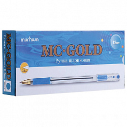 Ручка шариковая масляная с грипом MUNHWA "MC Gold", СИНЯЯ, корпус прозрачный, узел 0,5 мм, линия письма 0,3 мм, BMC-02