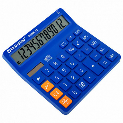 Калькулятор настольный BRAUBERG DIGITAL-12-BL (151х152 мм), 12 разрядов, двойное питание, СИНИЙ, 272969