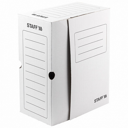 Короб архивный с клапаном А4 (260х325 мм), 150 мм, до 1400 листов, микрогофрокартон, БЕЛЫЙ, STAFF, 128866