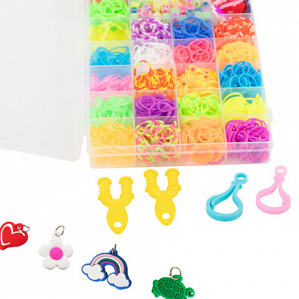 Набор резинок для плетения украшений 1 500 шт., 24 цвета, бокс, бусины, BAMBOX (БАМБОКС), 665977