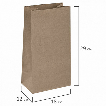 Крафт-пакет бумажный 18х12х29 см, КОМПЛЕКТ 100 шт., плотность 90 г/м2, LAIMA ECO CRAFT, 609683