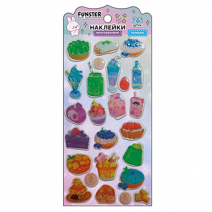 Наклейки гелевые "Красочное веселье", 17,5х9 см, ассорти 6 видов, FUNSTER (ФАНСТЕР), 666079