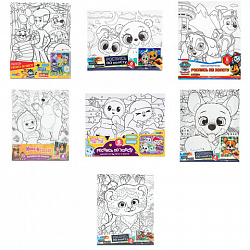 Картина детская по контуру, АССОРТИ 7 видов, 20х25 см, на подрамнике, акрил, кисти, МУЛЬТИ АРТ, 8084