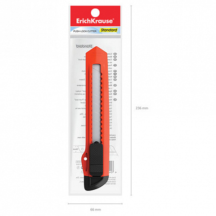 Нож канцелярский 18 мм ERICH KRAUSE "Standard", автофиксатор, корпус ассорти, подвес, 19145