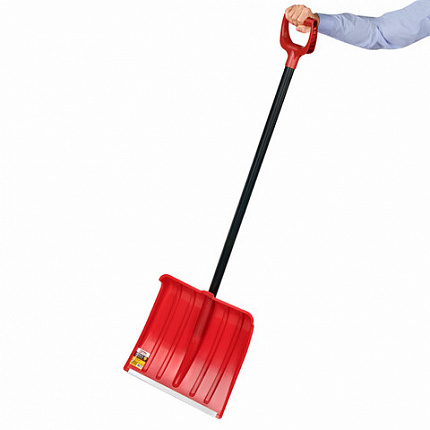 Лопата снеговая 38х36см "СНЕЖОК" алюминиевая планка СУПЕРПРОЧНАЯ, первичное сырье, черенок с V-образной ручкой, КРАСНАЯ, ГРАНДМАСТЕР, 700332