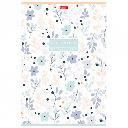 Тетрадь А4, 80 л., HATBER, скоба, клетка, Soft-touch ламинация, "Музыка цветов" (микс в спайке), 093514, 80Т4лВ1