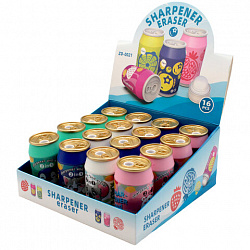 Точилка с ластиком 2 в 1 "Жестяная банка", контейнер, корпус ассорти, дисплей, СNT, 7, 77250