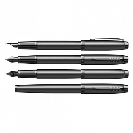 Ручка перьевая PARKER "IM Achromatic Black BT", черный матовый, нержавеющая сталь, синяя, 2127741