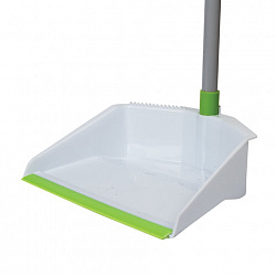 Совок для мусора КОМПЛЕКТ щетка + 2 рукоятки по 80 см с резьбой, "ЛЕНИВКА", бело-зеленый, ЛЮБАША, 603616