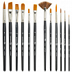 Кисти художественные набор 12 шт. в черном пенале, синтетика, BRAUBERG ART CLASSIC, № 0-14 + веерная, 200966