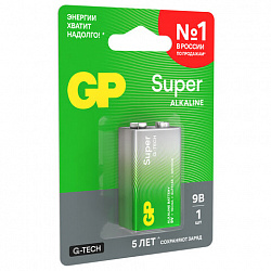 Батарейка 1 шт., GP Super G-Tech, Крона (6LR61, 6LF22, 1604A), алкалиновая, блистер, 1604A-5CR1, 1604A-BC1