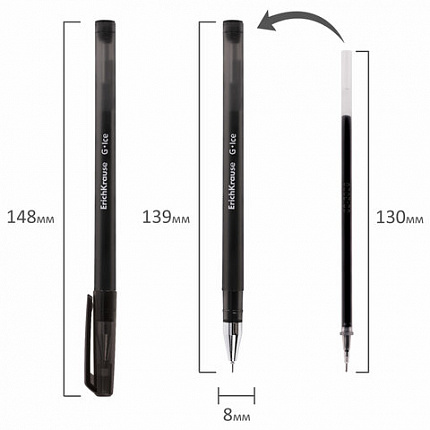 Ручка гелевая ERICH KRAUSE "G-Ice", ЧЕРНАЯ, корпус прозрачный, игольчатый узел 0,5 мм, линия письма 0,4 мм, 39004
