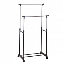 Вешалка для плечиков двухъярусная BOOMHOUSE (БУМХАУС) GR-003 (900-1600x800x400 мм), пластик/металл, черный/хром, 701438
