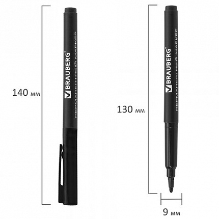 Маркер перманентный BRAUBERG "CLASSICLine", ЧЕРНЫЙ, тонкий наконечник 1 мм, 150296