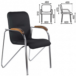 Кресло BRABIX "Samba CF-105 BOX-2", хром каркас, накладки "орех", кожзам черный, разобрано, 532761