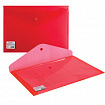 Папка-конверт с кнопкой BRAUBERG, А4, до 100 листов, прозрачная, красная, СВЕРХПРОЧНАЯ 0,18 мм, 224812