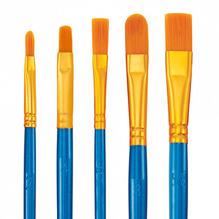 Кисти набор 10 шт., синтетика, синие, № 2/0-8 (Круглые; Овальные; Плоские; Лайнеры), WBZ, 201085