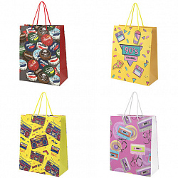 Пакет подарочный (1 штука) 26х13х32 см (L), "I Love 90th", ассорти, ламинированный, ЗОЛОТАЯ СКАЗКА, 700819