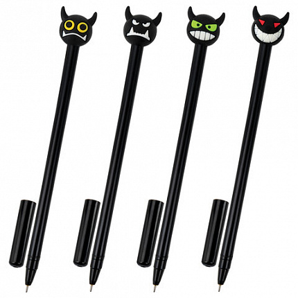 Ручка с топпером шариковая ЮНЛАНДИЯ "Чертёнок", корпус ассорти, СИНЯЯ, пишущий узел 0,7 мм, 143812