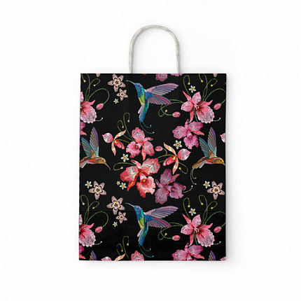 Крафт-пакет бумажный "Колибри" 22х12х25 см, с кручеными ручками, плотность 100 г/м2, белый, 115328