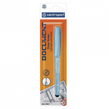 Ручка капиллярная (линер) СИНЯЯ CENTROPEN "Document", трехгранная, линия письма 0,1 мм, 2631/0,1, 226310110