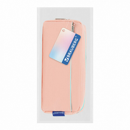 Пенал мягкий BRAUBERG PASTEL, 2 отделения, персиковый, 21х9,5х5 см, 272274