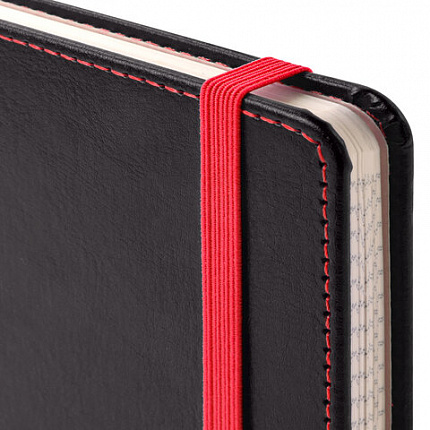 Блокнот А5 (148x218 мм), BRAUBERG "Office", под кожу, 80 л., резинка, клетка, черный, 111027