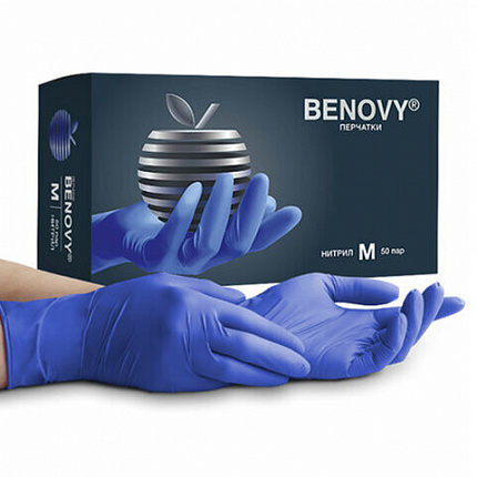 Перчатки нитриловые смотровые 50 пар (100 штук), размер 7-8, M (средний), сиреневые, BENOVY MultiColor