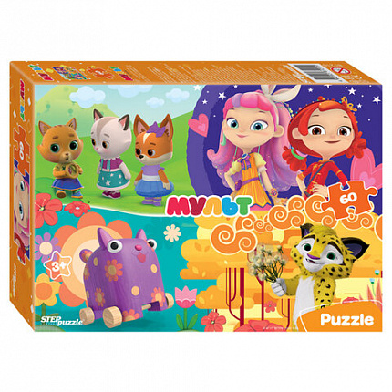 Пазл картонный 60 элементов, лицензия Мульт, АССОРТИ, поле 23х33 см, STEP PUZZLE