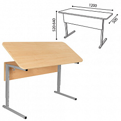 Стол-парта 2-местный, регулируемый угол, СУТ.55-01, 1200х500х520-640 мм, рост 2-4, серый каркас, ЛДСП клён