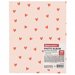 Фотоальбом BRAUBERG "Pink hearts" на 100 фото 10х15 см, твердая обложка, 391436