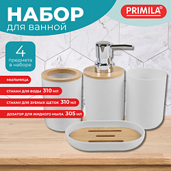 Набор аксессуаров для ванной комнаты, 4 предмета, белый, пластик/бамбук, PRIMILA (ПРИМИЛА), 700119