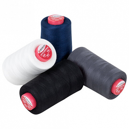 Нитки швейные 40/2 5000 ярд. (4572 м), Набор 4 цвета, белый/серый/синий/черный, DEVELIA (ДЕВЕЛИА), 665619