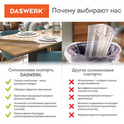Коврик-подкладка, скатерть ПВХ прозрачная, гибкое/мягкое стекло, 100х60 см, 0,5 мм, DASWERK (ДАСВЕРК), 607874