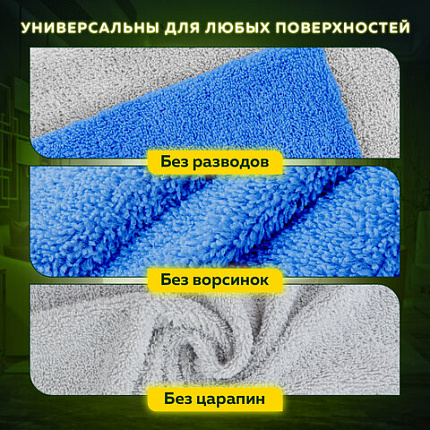 Тряпка из микрофибры 50х60 см, АВТО / ДОМ / ОФИС, КОМПЛЕКТ 2 шт., "ULTRASONIC BI-COLOUR", синий/серый, 220 г/м2, LAIMA HOME, 608219